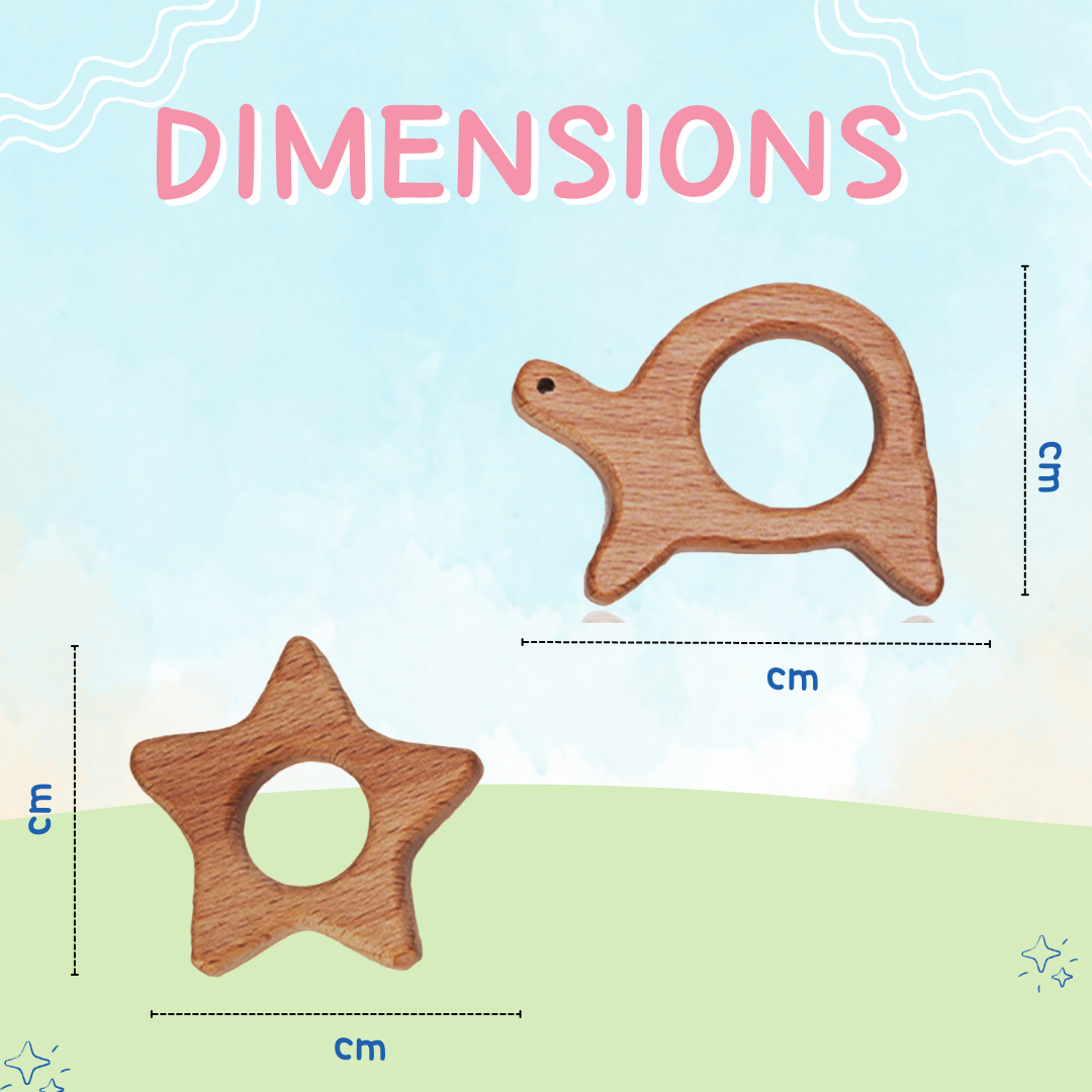Adore Wohoo! Wooden Teethers- Pack of 2- STAR+TURTLE