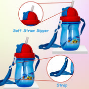 Adore Idaho Straw Sipper with Retractable Hood & Adjustable Shoulder Strap 300 ml - Blue