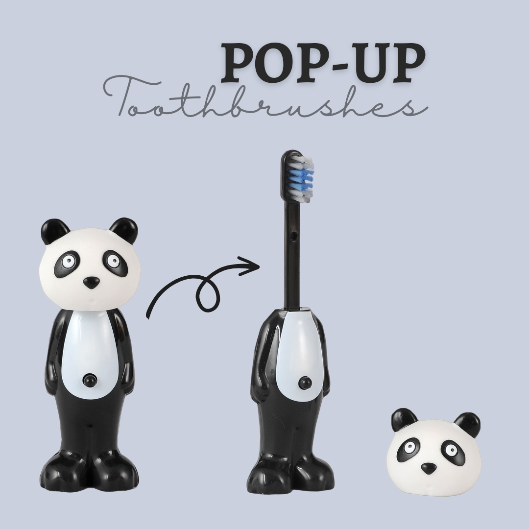 Adore Kids Pop Up Toothbrush with Safety Head Attractive Character - Panda black and white