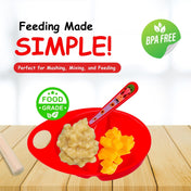 Adore Supper Hero Feeding Bowl with Spoon, Fork & Wooden Masher- Red