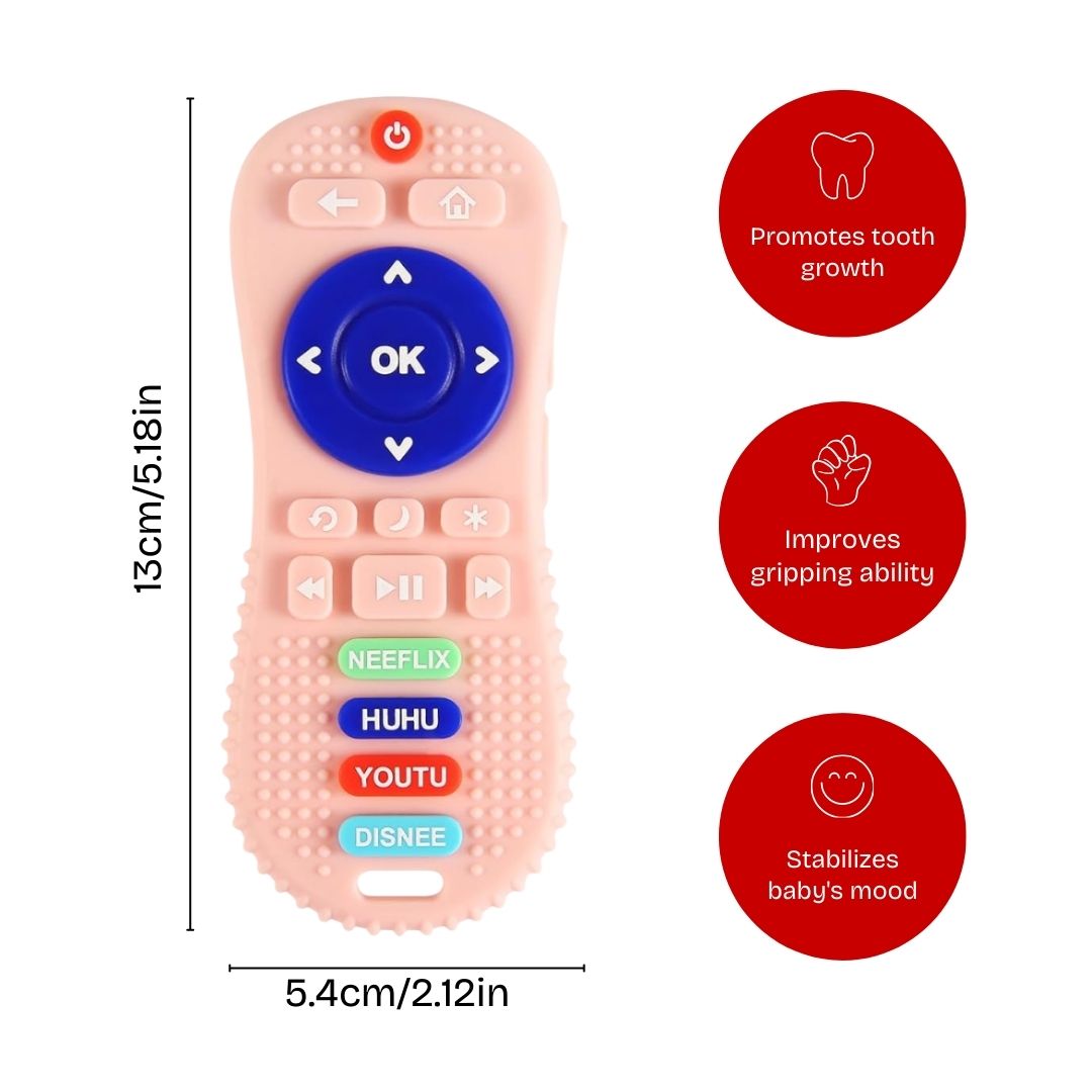 Adore Tusk Pro Silicon Teether - Remote Theme- Pink