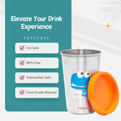 Adore Uno Printed Stainless Steel Tumbler with Spill Proof Lid 300 ml - Orange