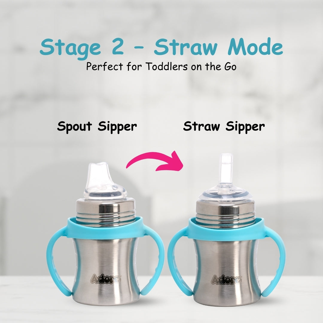 Adore Twilight Jr 2 in 1 Stainless Steel Sipper with Twin Handle 150ml- Blue