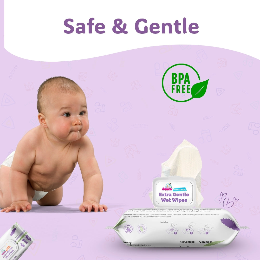 Adore Baby Lavender Wet Wipes with Goodness of Aloe-vera- 99% Pure Water- Pack of 72n Wipes* 9 Pack
