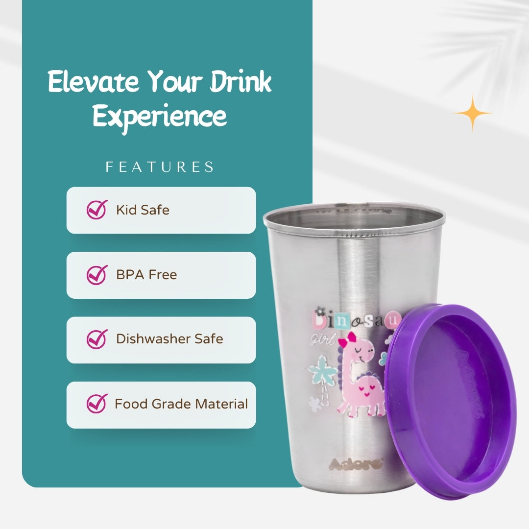 Adore Uno Printed Stainless Steel Tumbler with Spill Proof Lid 300 ml - Purple