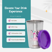 Adore Uno Printed Stainless Steel Tumbler with Spill Proof Lid 300 ml - Purple