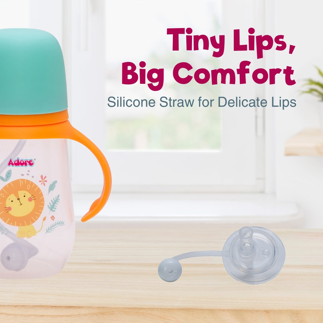 Adore Great Britain Wide Neck Straw Sipper with Gravity Ball and Twin Handle- 250ml Orange