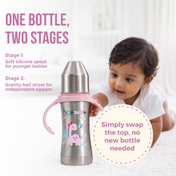 Adore Twilight 2in 1 Stainless Steel Sipper with Twin Handle 250ml - Pink Dino