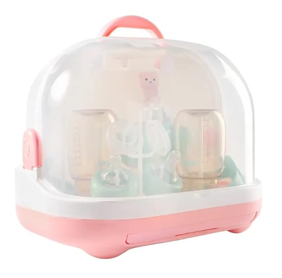 Adore Hurricane 2 in 1 Baby Bottle Drying Rack & Storage Box with Lid & Handle - Pink