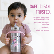 Adore Twilight 2in 1 Stainless Steel Sipper with Twin Handle 250ml - Pink Dino