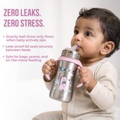Adore Twilight 2in 1 Stainless Steel Sipper with Twin Handle 250ml - Pink Dino