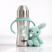 Adore Twilight 2in 1 Stainless Steel Sipper with Twin Handle 250ml - Green Dino