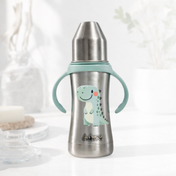 Adore Twilight 2in 1 Stainless Steel Sipper with Twin Handle 250ml - Green Dino