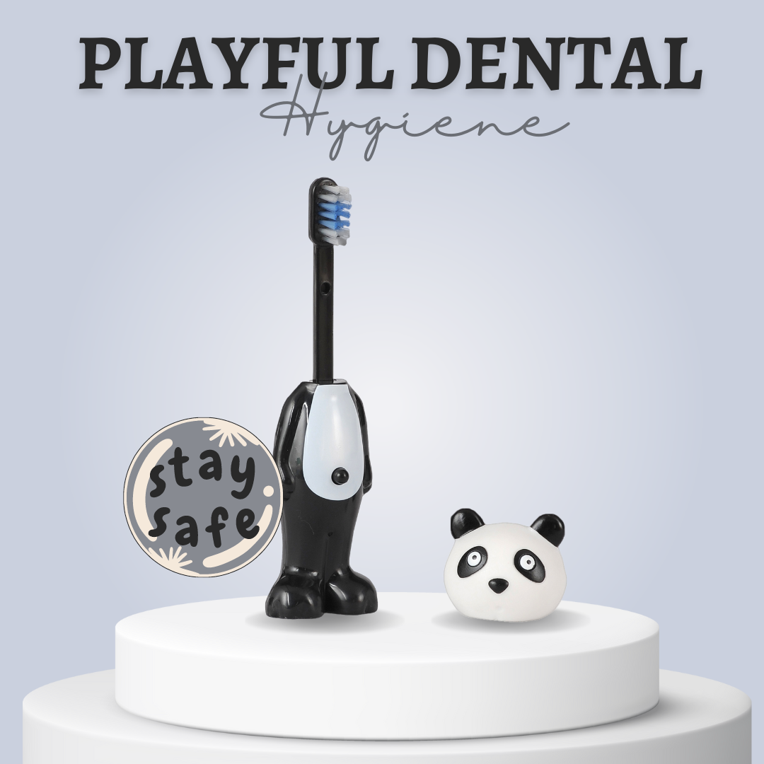 Adore Kids Pop Up Toothbrush with Safety Head Attractive Character - Panda black and white