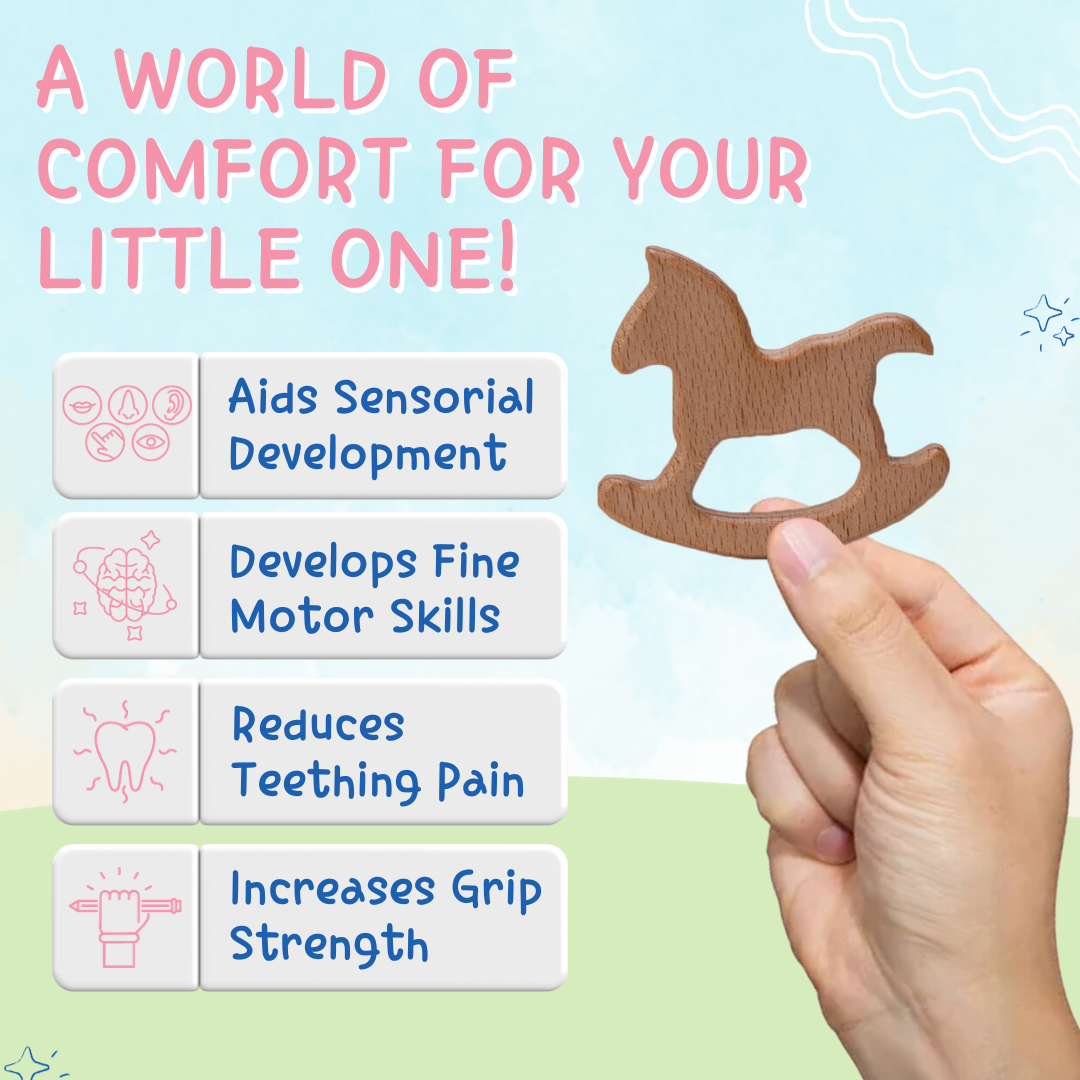 Adore Wohoo! Wooden Teethers- Pack of 2- HORSE+FLOWER