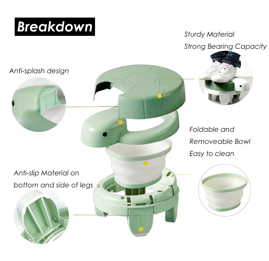 Adore Turtle 4 in 1 Potty Trainer with First Ever Bio Degradable Baby Potty Chair Liner  20 Bags - Green