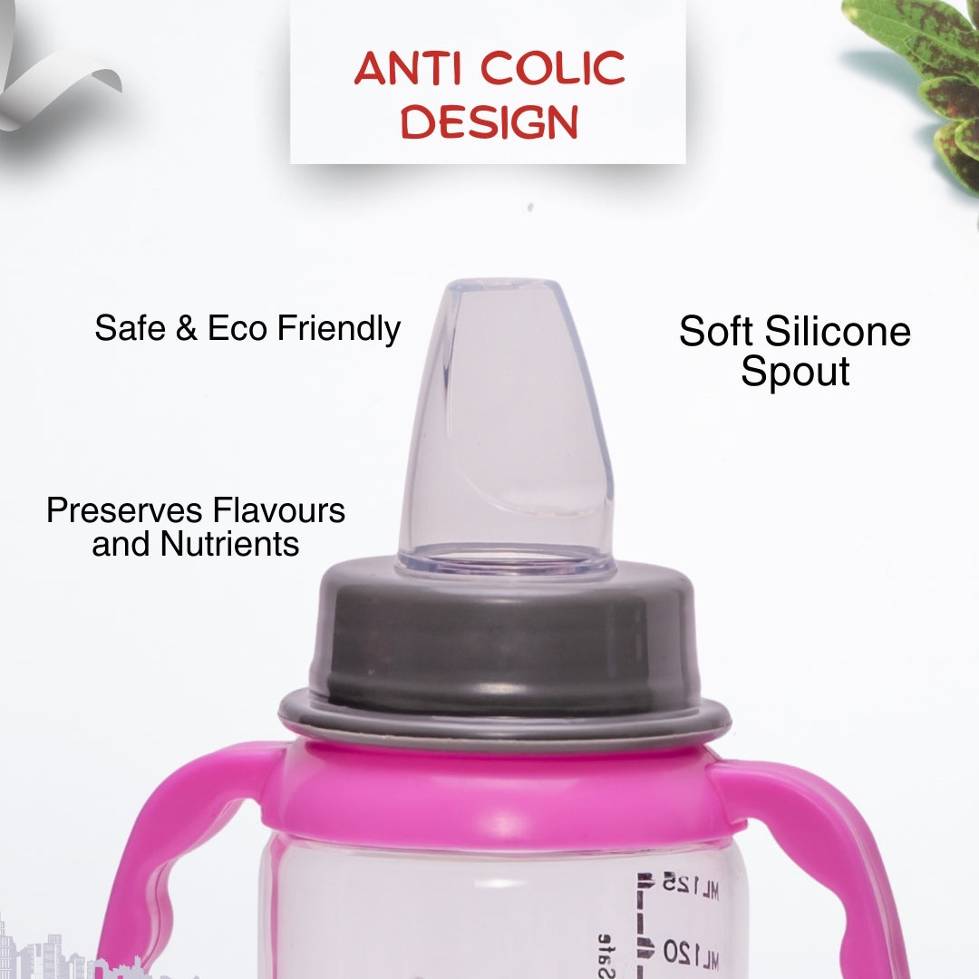 Adore BUNK! Character Hood Glass Spout Sipper with Twin Handle- 125ml- Elephant