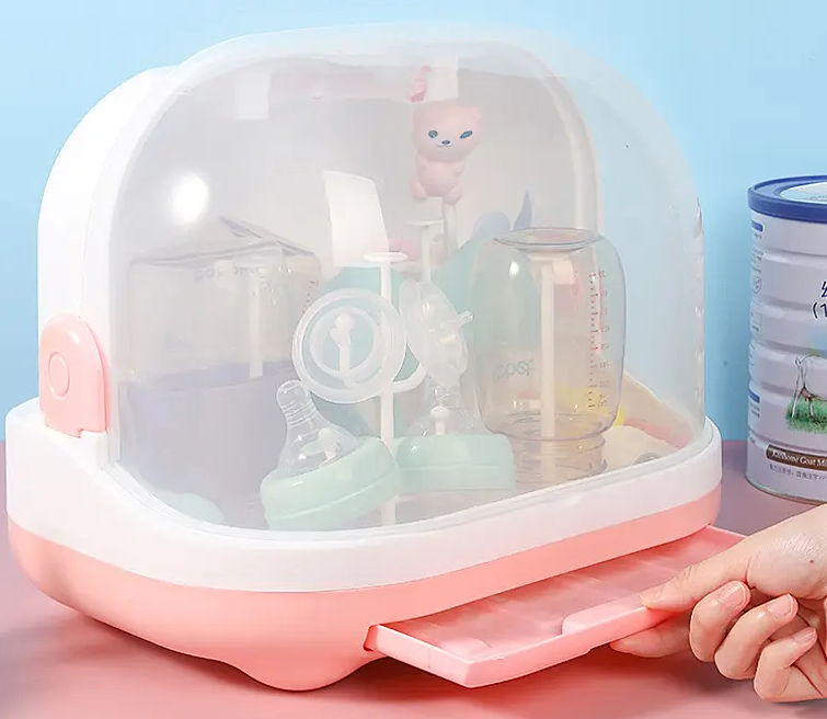 Adore Hurricane 2 in 1 Baby Bottle Drying Rack & Storage Box with Lid & Handle - Pink