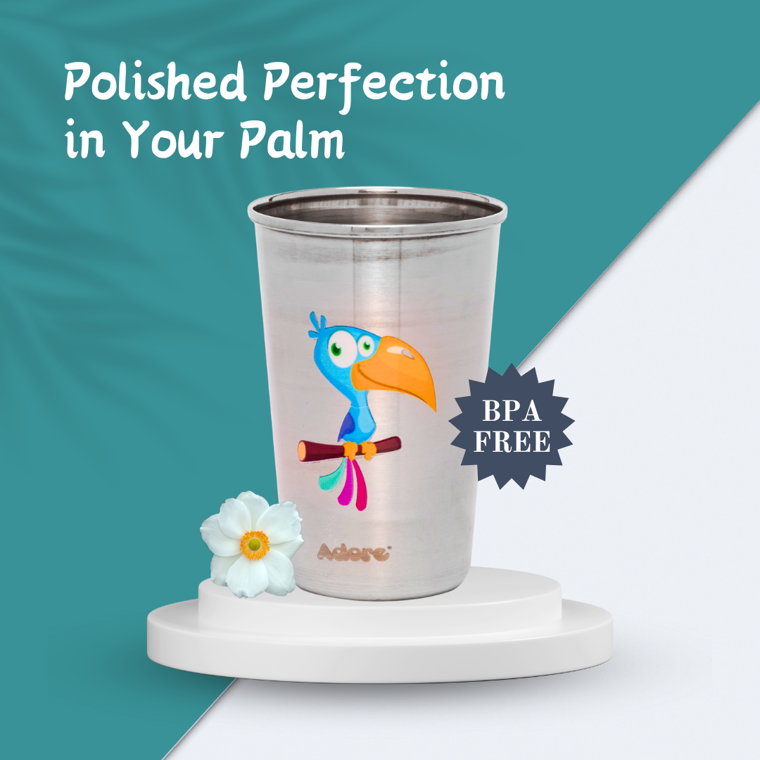 Adore Uno Printed Stainless Steel Tumbler with Spill Proof Lid 300 ml - Blue