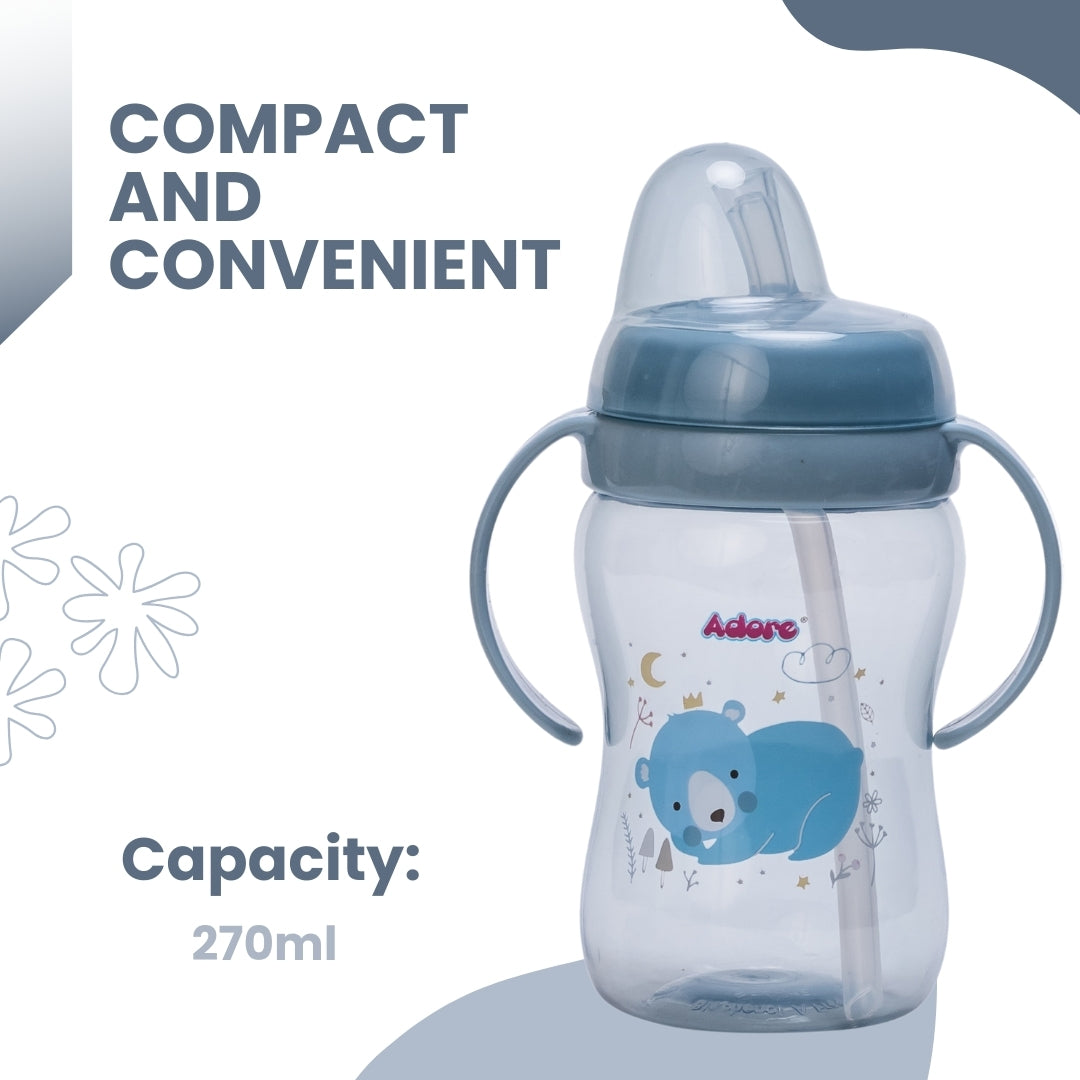 Adore ARRO Soft Spout Sipper with Dust Free Cap and Twin Handle 270ml - Blue