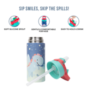 Adore Helios! Double Wall Insulated Stainless Steel Sipper 350ml- Blue Sky Dino