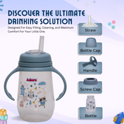 Adore Scotland Wide neck Soft Straw Sipper with Twin Handle-250ml- Blue