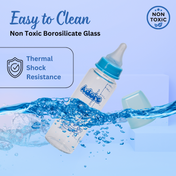 Adore Glaze Senior 2 Stage Glass Feeding Bottle with Anti- Colic Teat -250ml- Blue