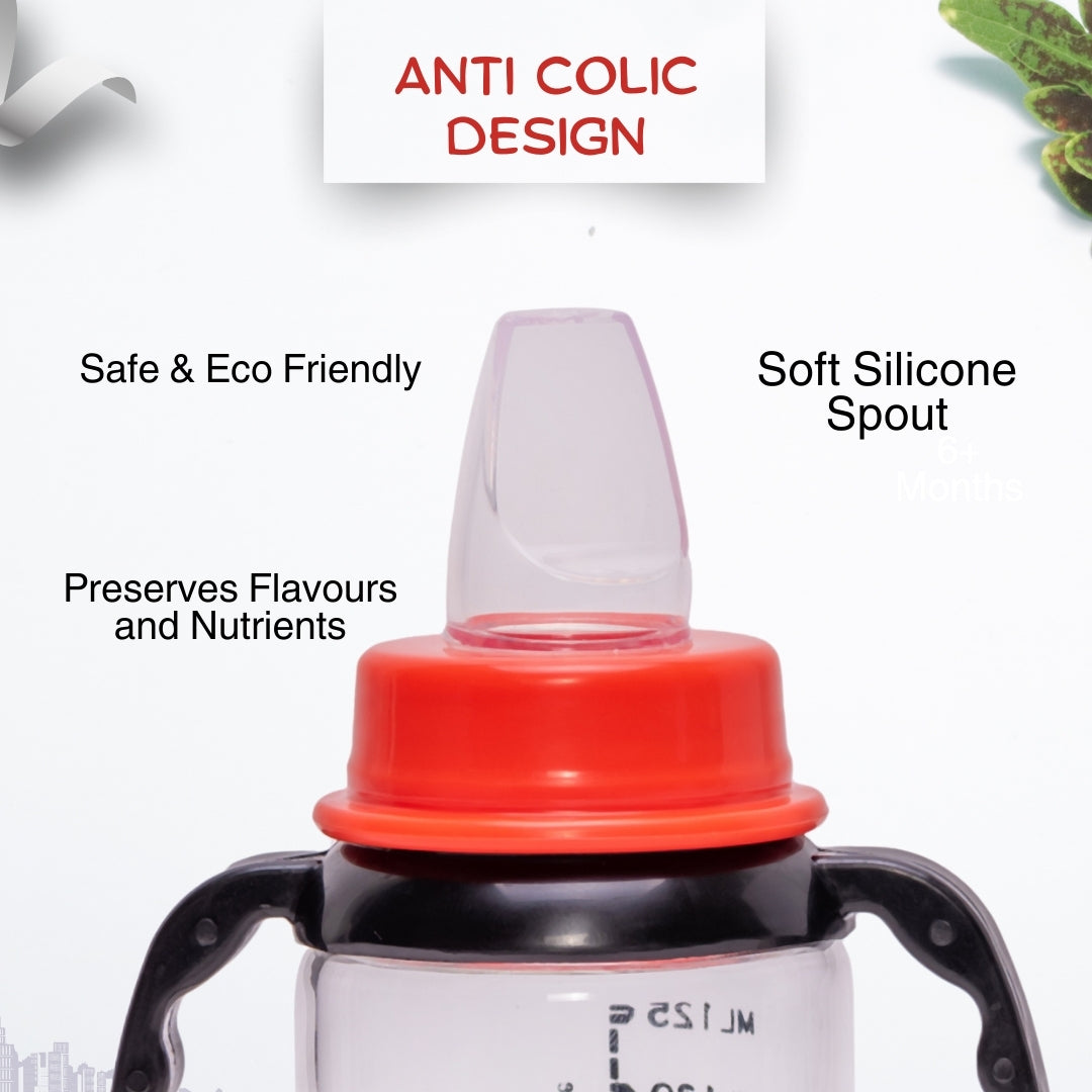 Adore BUNK! Character Hood Glass Spout Sipper with Twin Handle- 125ml- Penguin