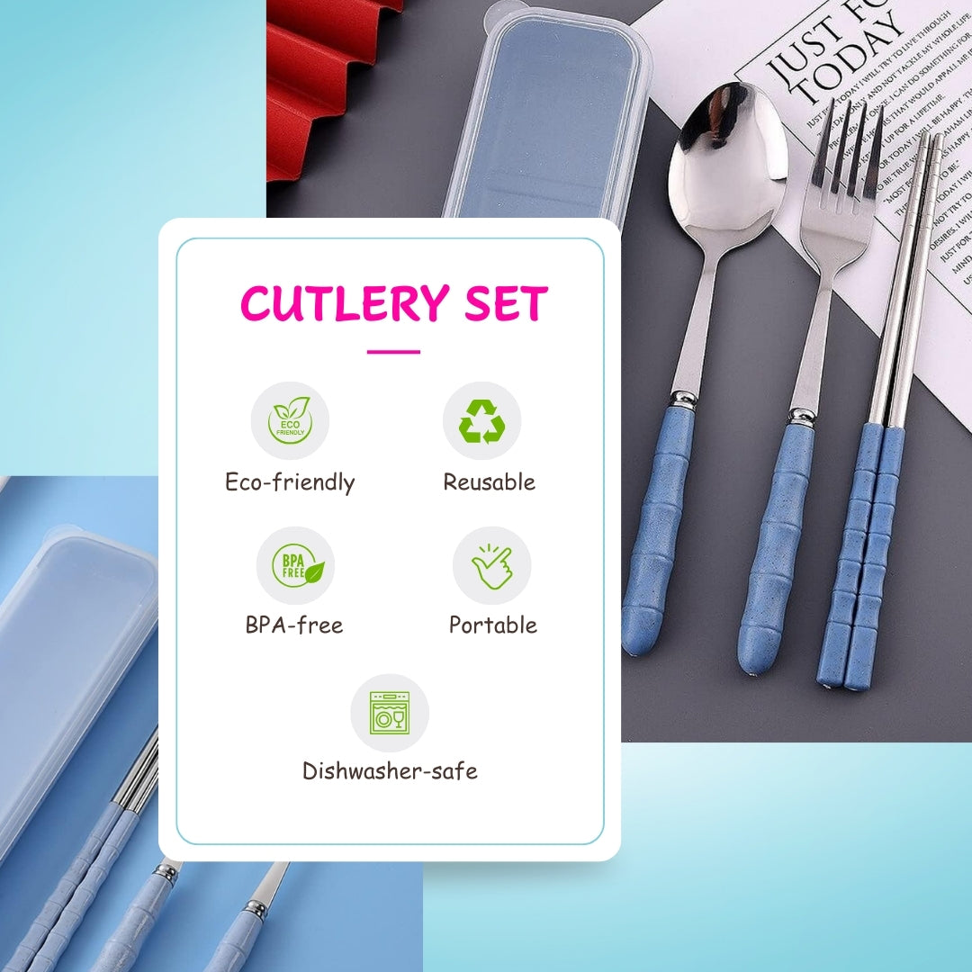Adore Bon Vivant Portable Cutlery Set with Anti Bacterial Storage Case Sky Blue