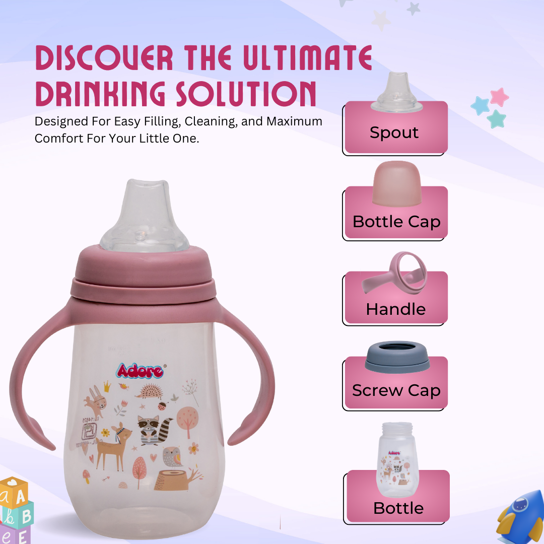 Adore Ireland Wide Neck Soft Spout sipper with Twin Handle-250ml- Pink