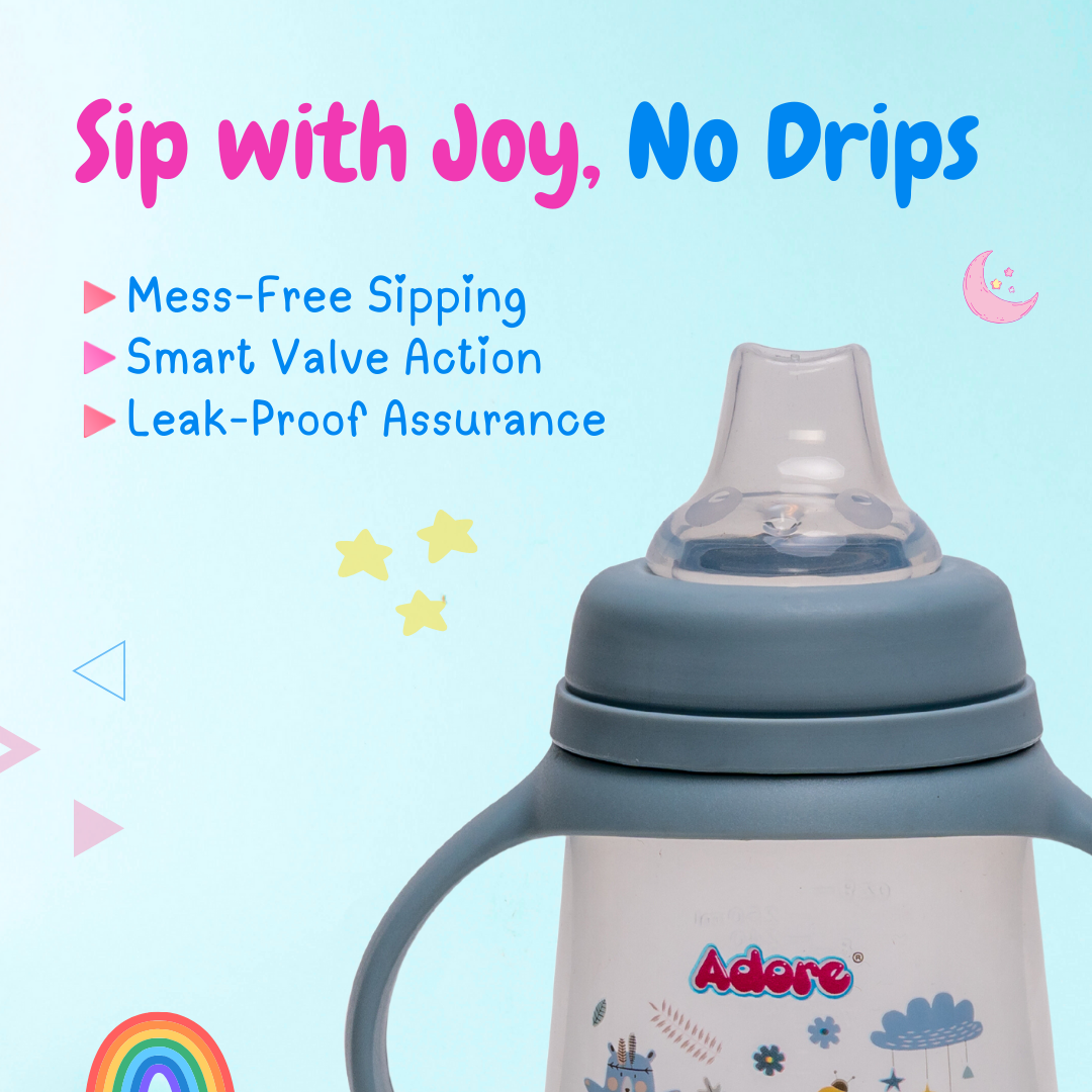 Adore Magnum Opus 4 Stage Wide Neck Feeding Bottle with Twin Handle- Blue