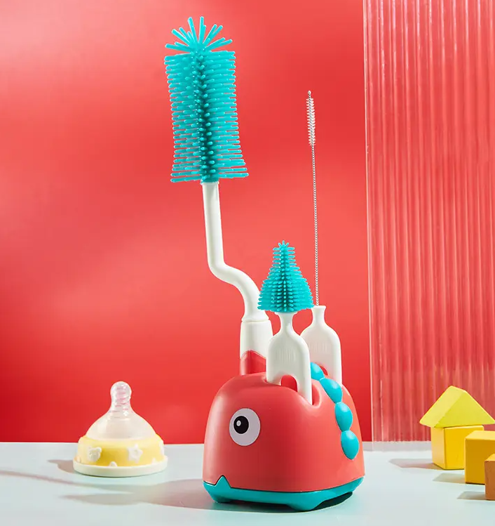 Adore Li'l Dino 3 in 1 Bottle Cleaning Brush kit with Drying Stand - Green