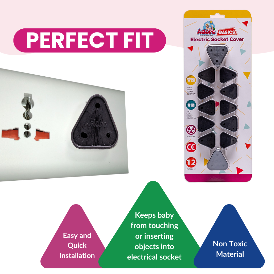 Adore Baby Safety Child Proofing Electrical Socket Cover Set- Pack of 12-Brown