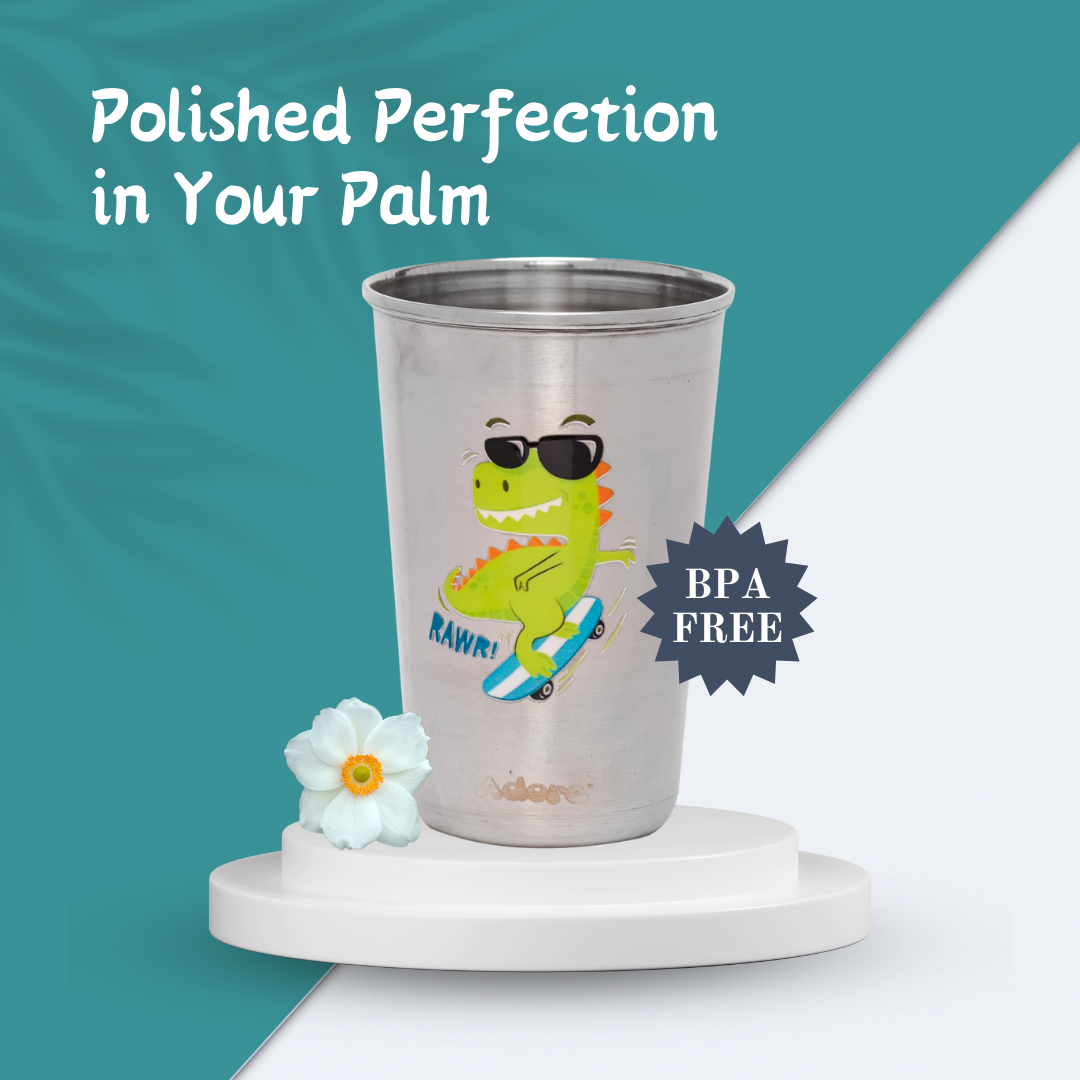 Adore Uno Printed Stainless Steel Tumbler with Spill Proof Lid 300 ml - Green