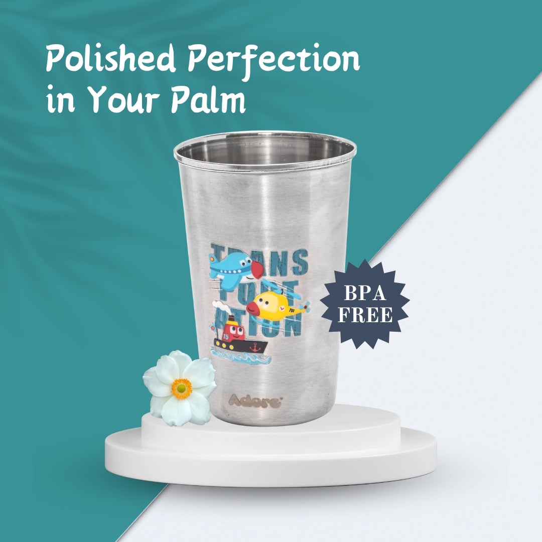 Adore Uno Printed Stainless Steel Tumbler with Spill Proof Lid 300 ml - Dark Blue