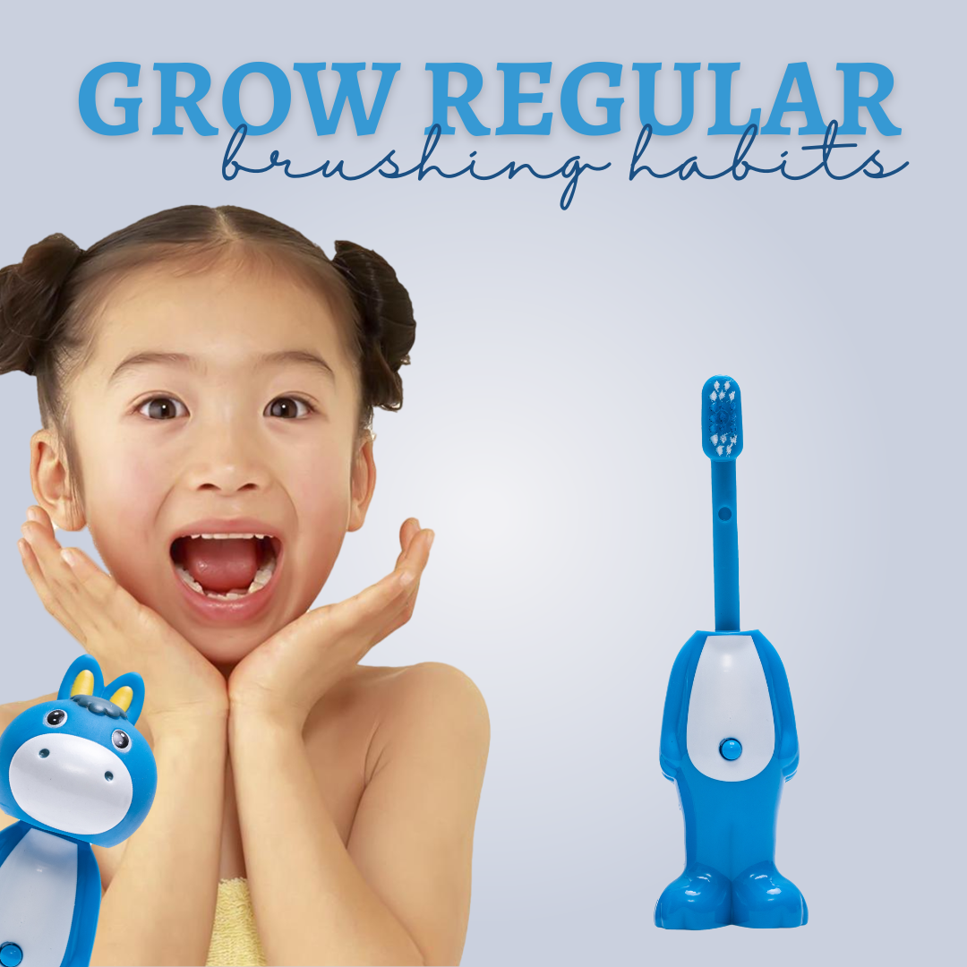 Adore Kids Pop Up Toothbrush with Safety Head Attractive Character - Blue Donkey