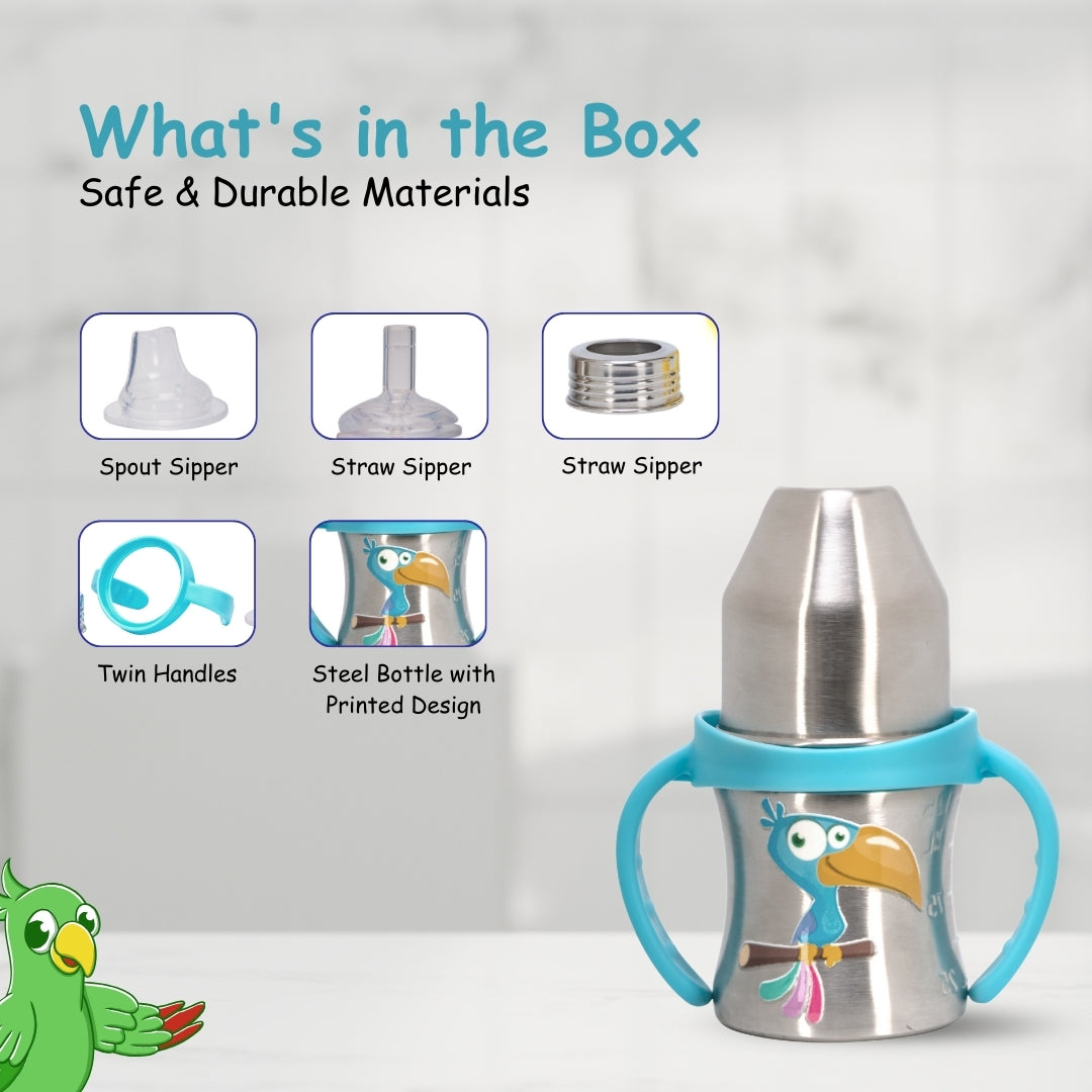 Adore Twilight Jr 2 in 1 Stainless Steel Sipper with Twin Handle 150ml- Blue