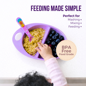 Adore Supper Hero Feeding Bowl with Spoon, Fork & Wooden Masher- Purple