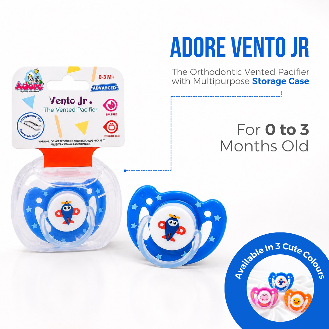 Adore Vento Jr - The Orthodontic Vented Pacifier with Multipurpose Storage Case - Blue