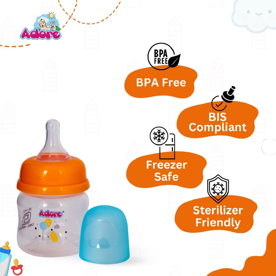 Adore England Narrow Neck Feeding Bottle 60ml - Blue