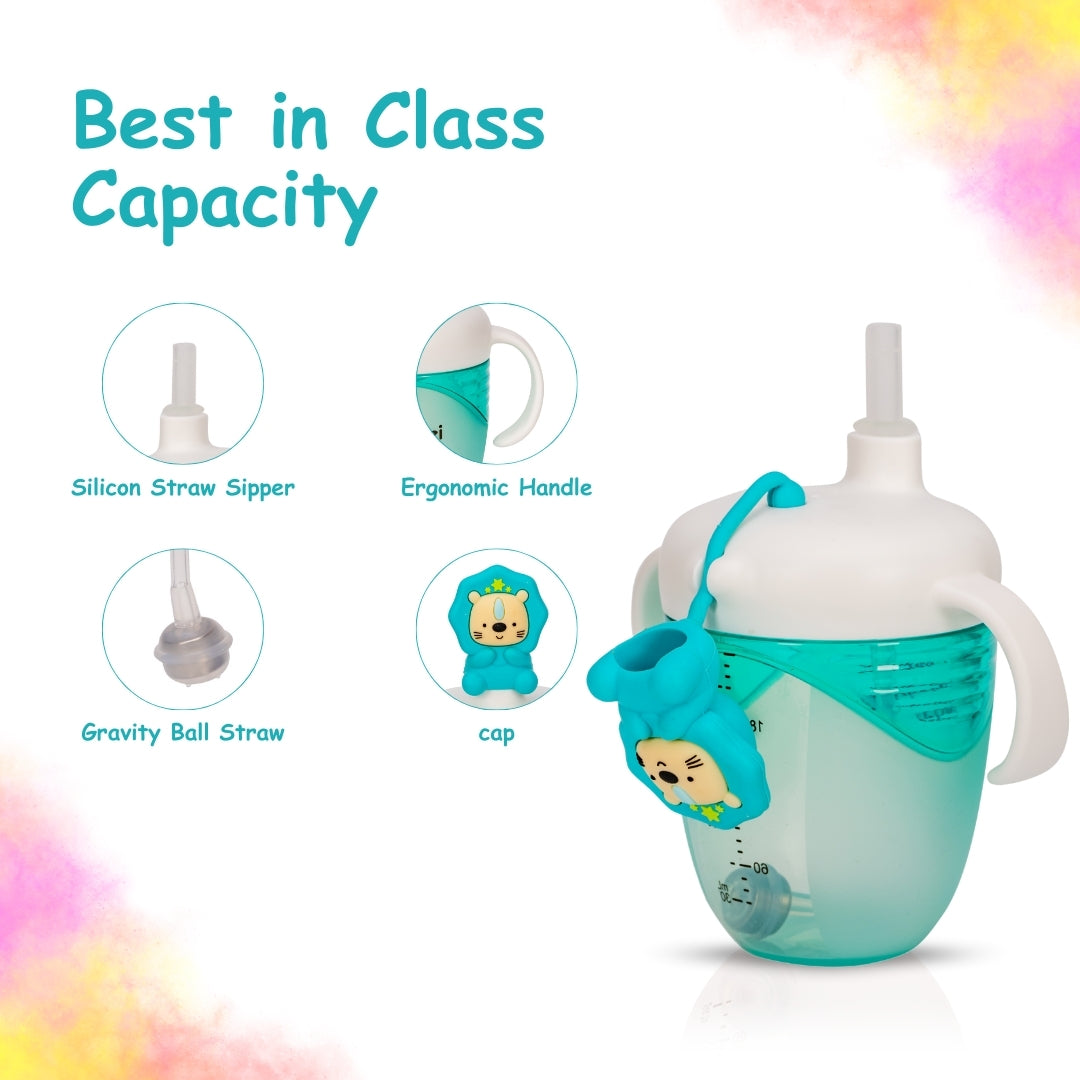 Adore Simbha- The Silicon Straw Sipper with Gravity Ball & Twin Handle 210ml Blue