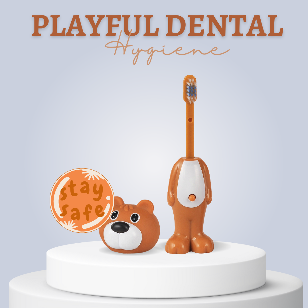 Adore Kids Pop Up Toothbrush with Safety Head Attractive Character - Brown Bear