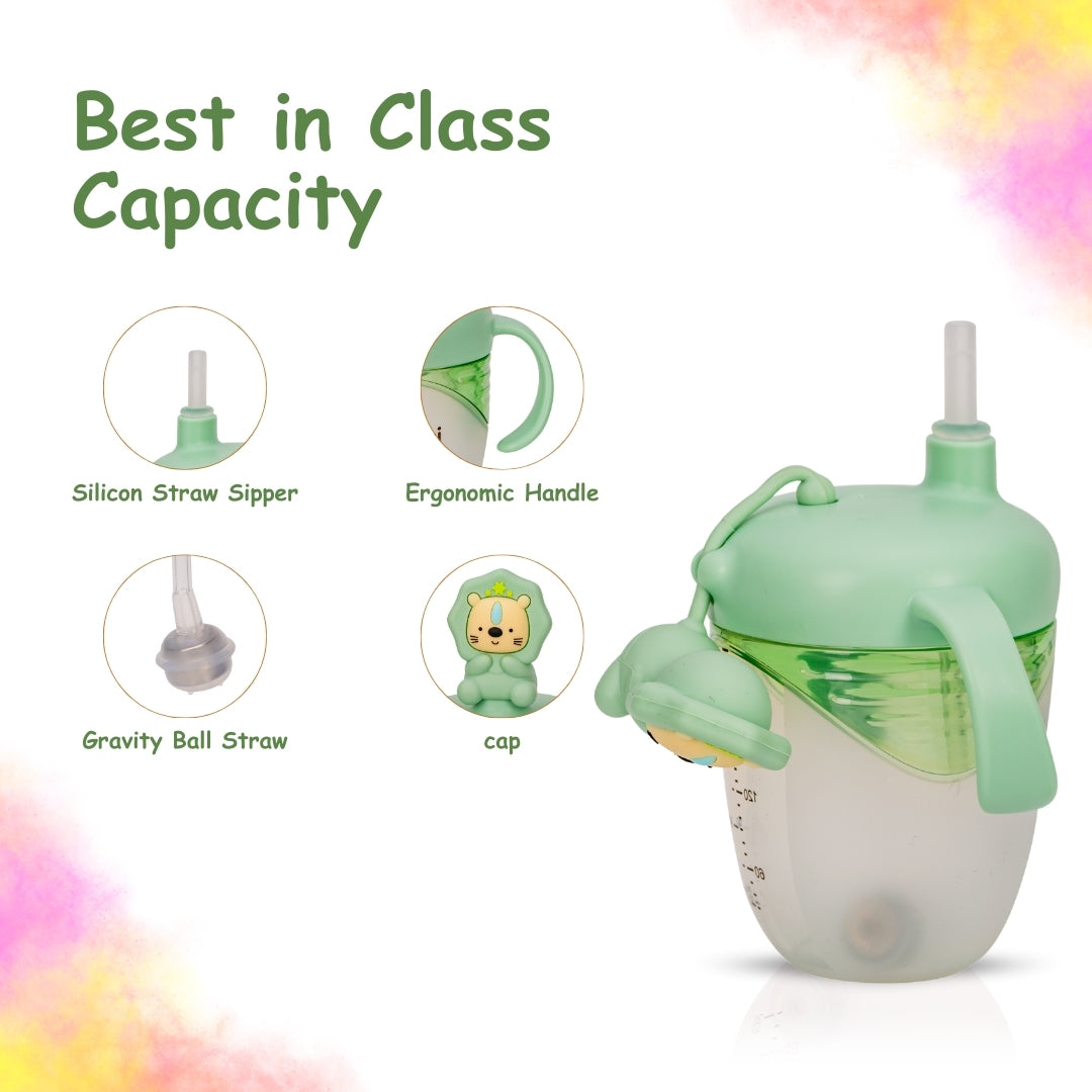 Adore Simbha- The Silicon Straw Sipper with Gravity Ball & Twin Handle 210ml Green
