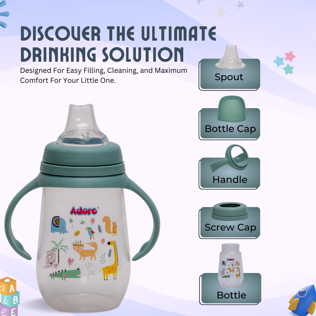 Adore Ireland Wide Neck Soft Spout sipper with Twin Handle-250ml- Green