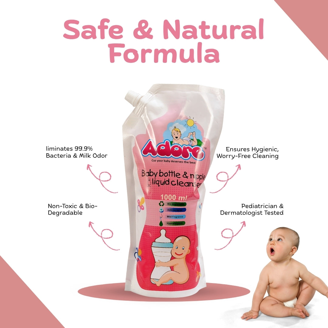 Adore Baby Bottle, Nipple & Vegetable Liquid Cleanser 1000ml- Refill Pack