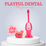Adore Kids Pop Up Toothbrush with Safety Head Attractive Character - Pink Teddy