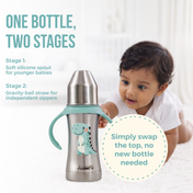 Adore Twilight 2in 1 Stainless Steel Sipper with Twin Handle 250ml - Green Dino