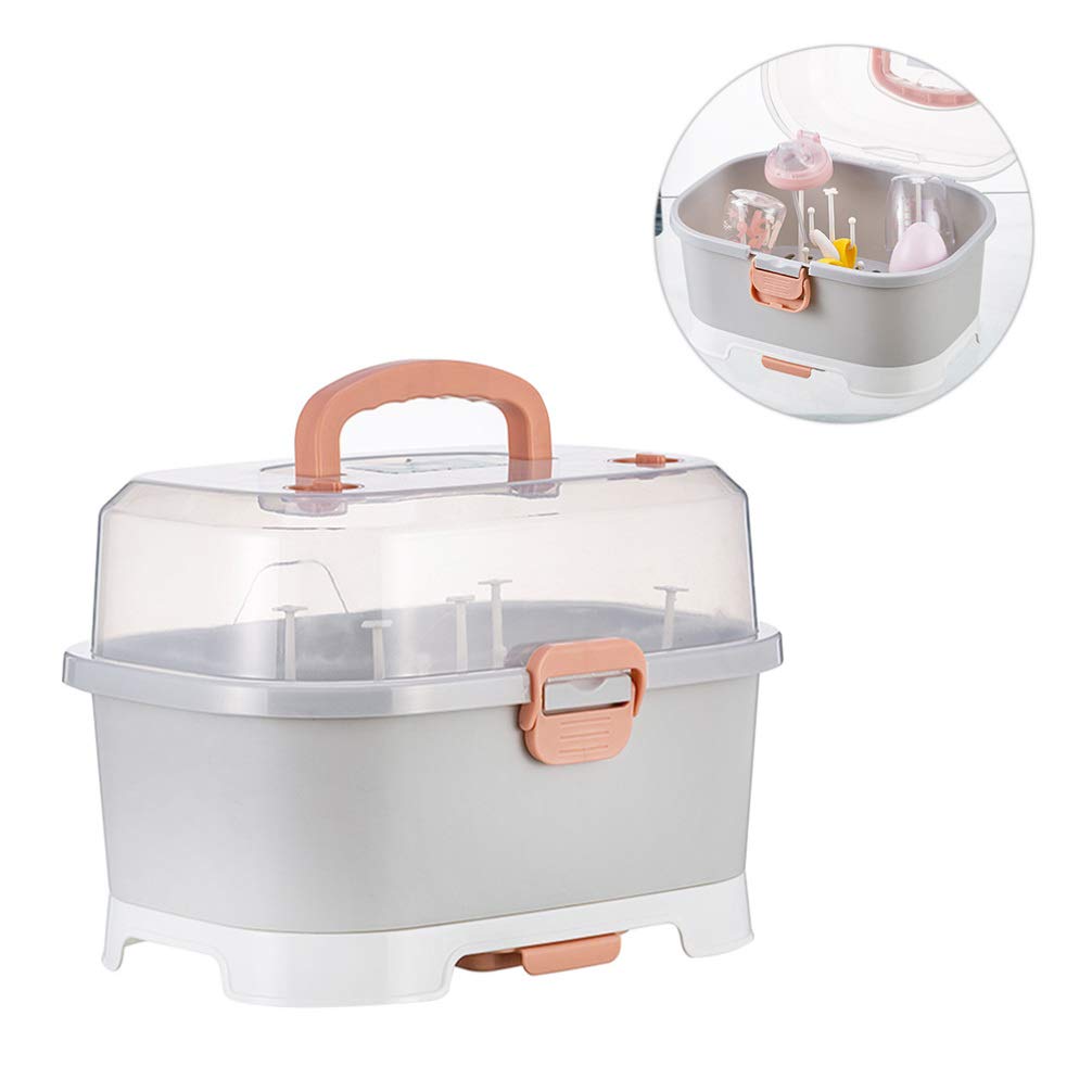 Adore Avalanche 2 in 1 Baby Bottle Drying Rack & Storage Box with Lid & Handle Portable - Grey
