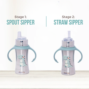 Adore Twilight 2in 1 Stainless Steel Sipper with Twin Handle 250ml - Green Dino
