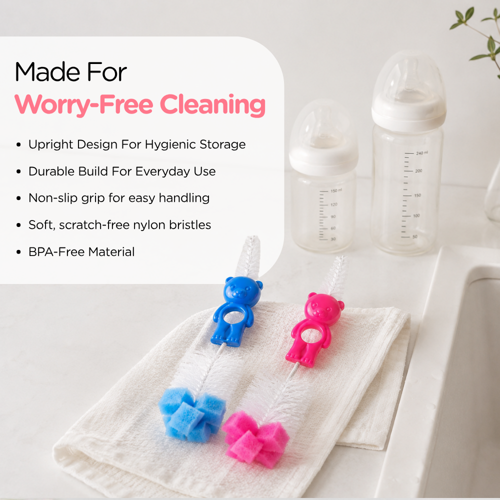 Adore Hola Bear 2 in 1 Bottle Cleaning Brush Kit- Pink